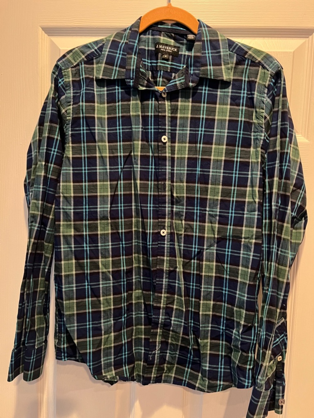 Men's Navy & Green Plaid Button-Down Shirt